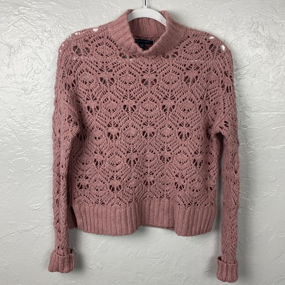 American Eagle mauve mock neck open knit sweater size XS - Picture 3 of 9